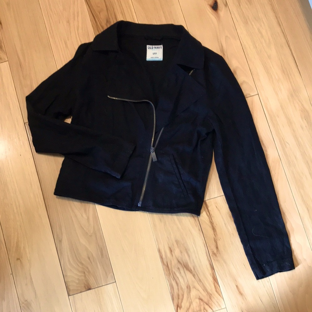 Black Linen Zip Up Jacket